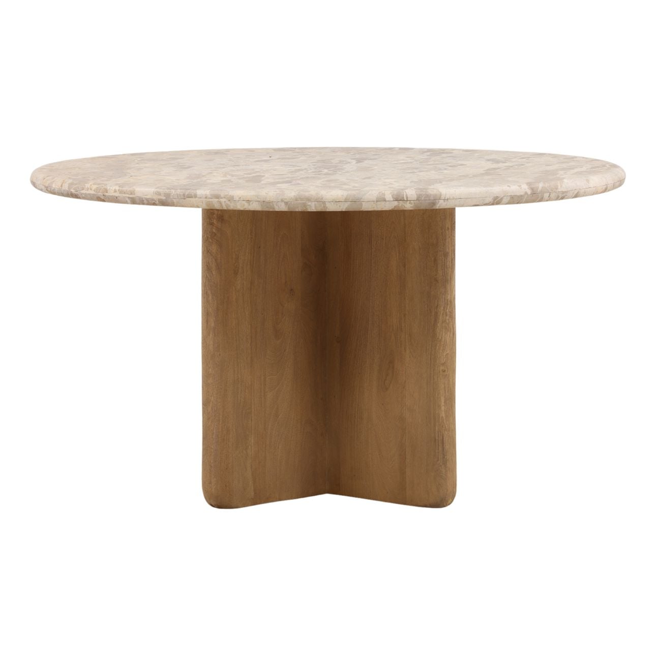 Beige and Natural Tendu Marble and Mango Wood Table 54 in Wide