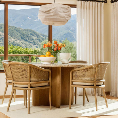 Beige and Natural Tendu Marble and Mango Wood Table 54 in Wide