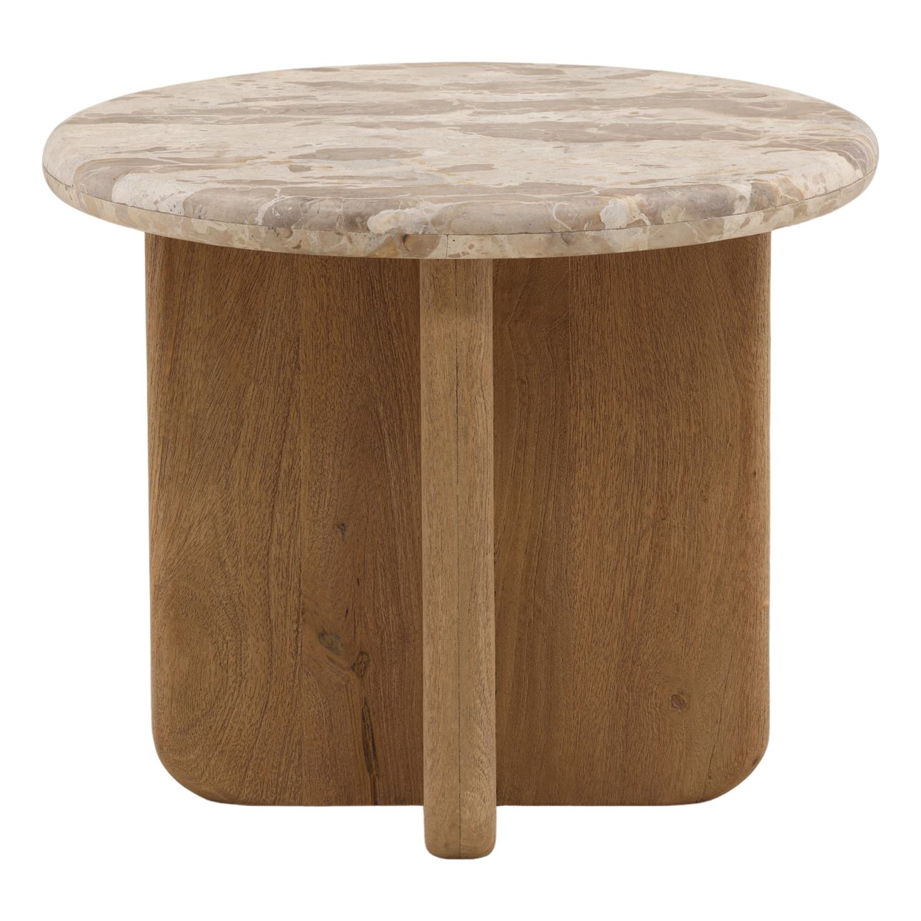 Beige and Natural Tendu Marble and Mango Wood Table 24 in Wide