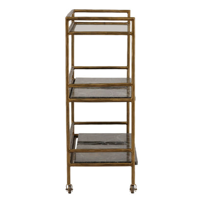 Brown and Green Marble and Antique Brass Bidasar Marble, Iron and Glass Cart 36 in Wide