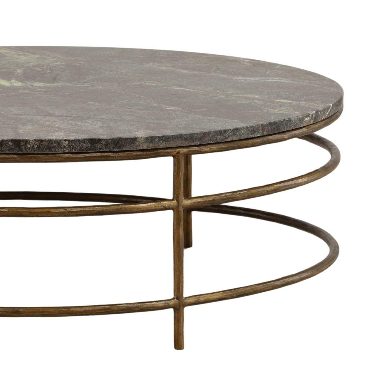 Brown and Green Marble and Antique Brass Bidasar Marble and Iron Table 48 in Wide