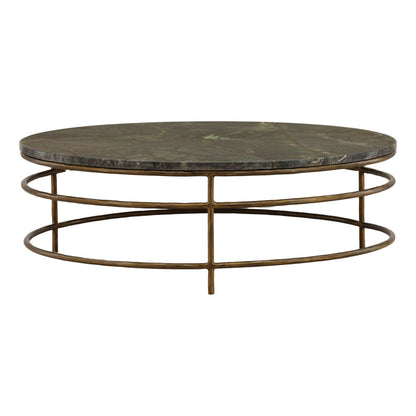 Brown and Green Marble and Antique Brass Bidasar Marble and Iron Table 48 in Wide
