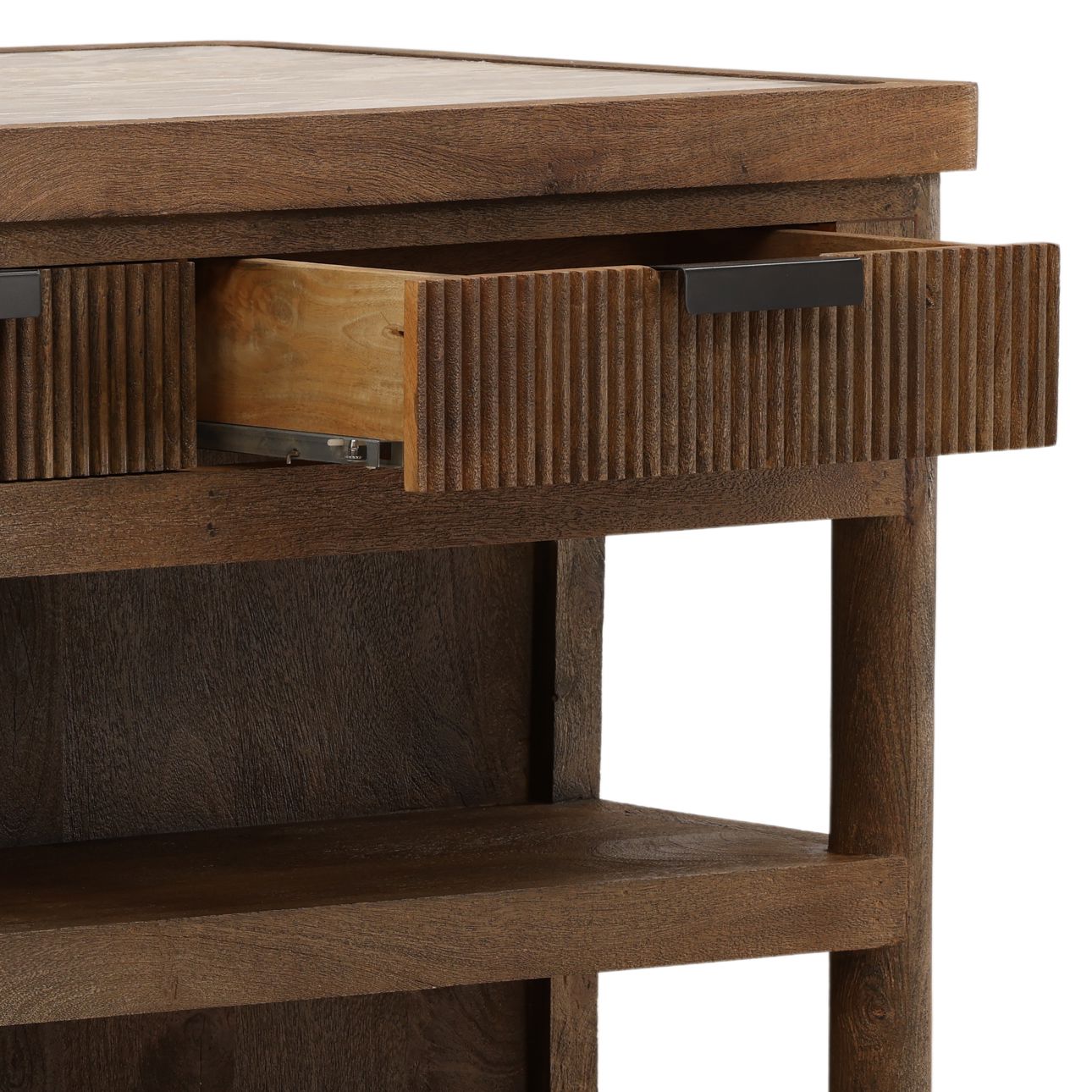 Beige and Brown Tendu Marble and Mango Wood Island 60 in Wide