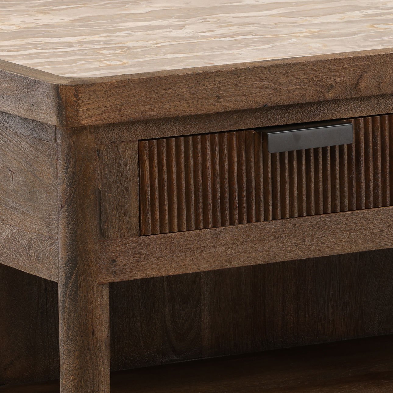 Beige and Brown Tendu Marble and Mango Wood Island 60 in Wide