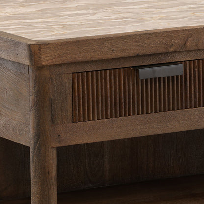 Beige and Brown Tendu Marble and Mango Wood Island 60 in Wide