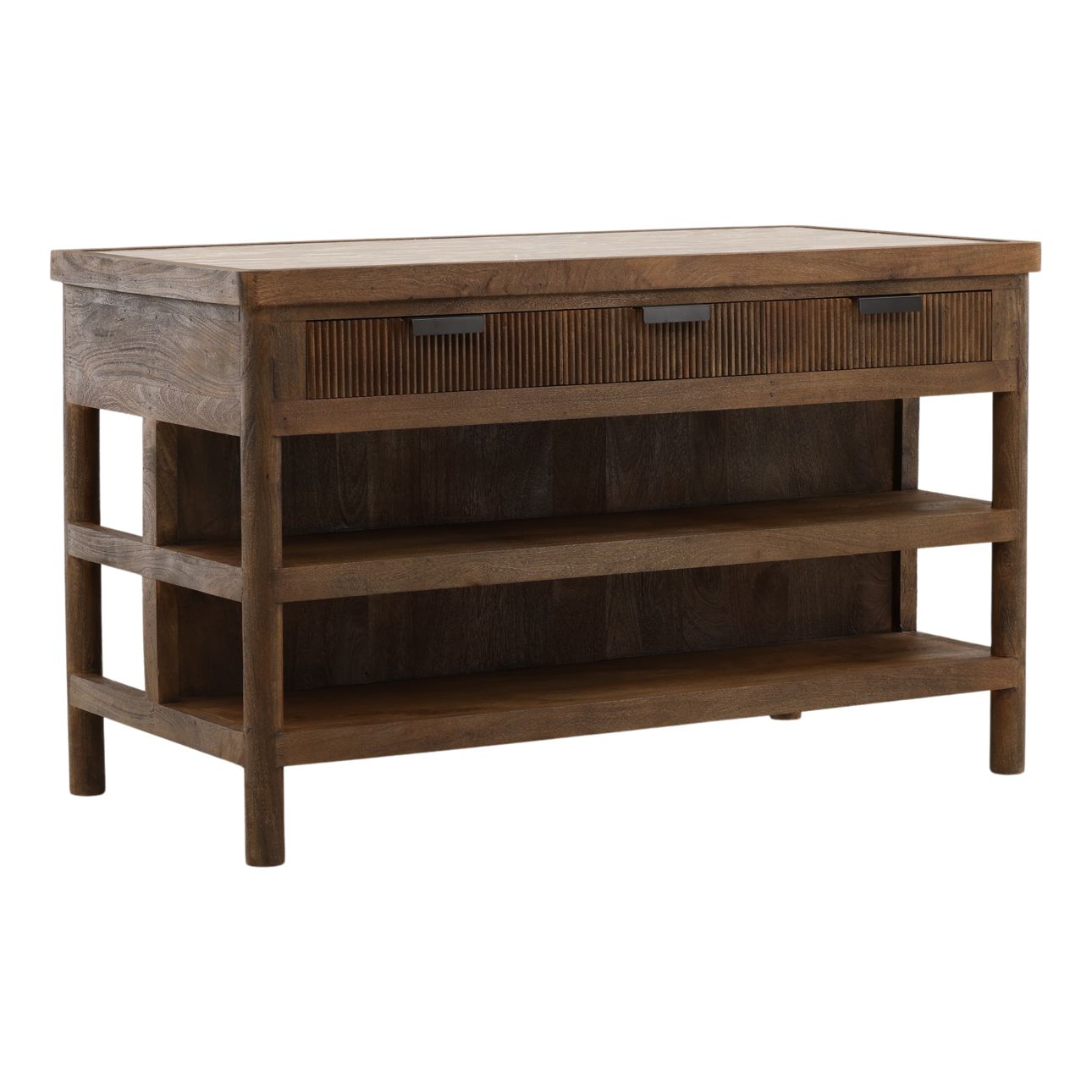 Beige and Brown Tendu Marble and Mango Wood Island 60 in Wide