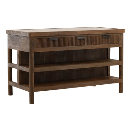 Beige and Brown Tendu Marble and Mango Wood Island 60 in Wide