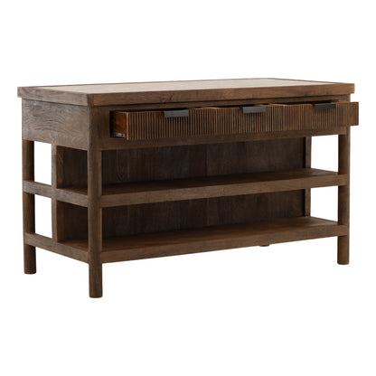 Beige and Brown Tendu Marble and Mango Wood Island 60 in Wide