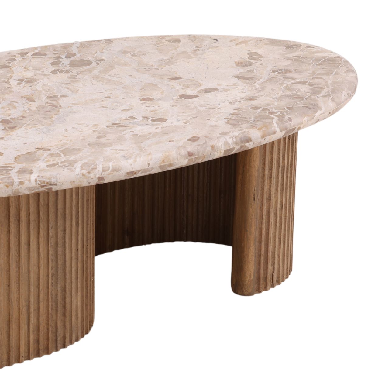 Beige and Natural Tendu Marble and Mango Wood Table 54 in Wide