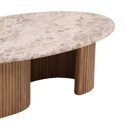 Beige and Natural Tendu Marble and Mango Wood Table 54 in Wide