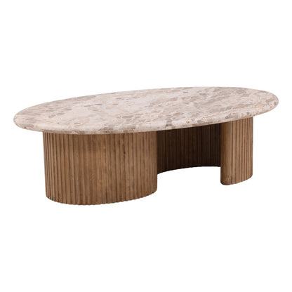 Beige and Natural Tendu Marble and Mango Wood Table 54 in Wide