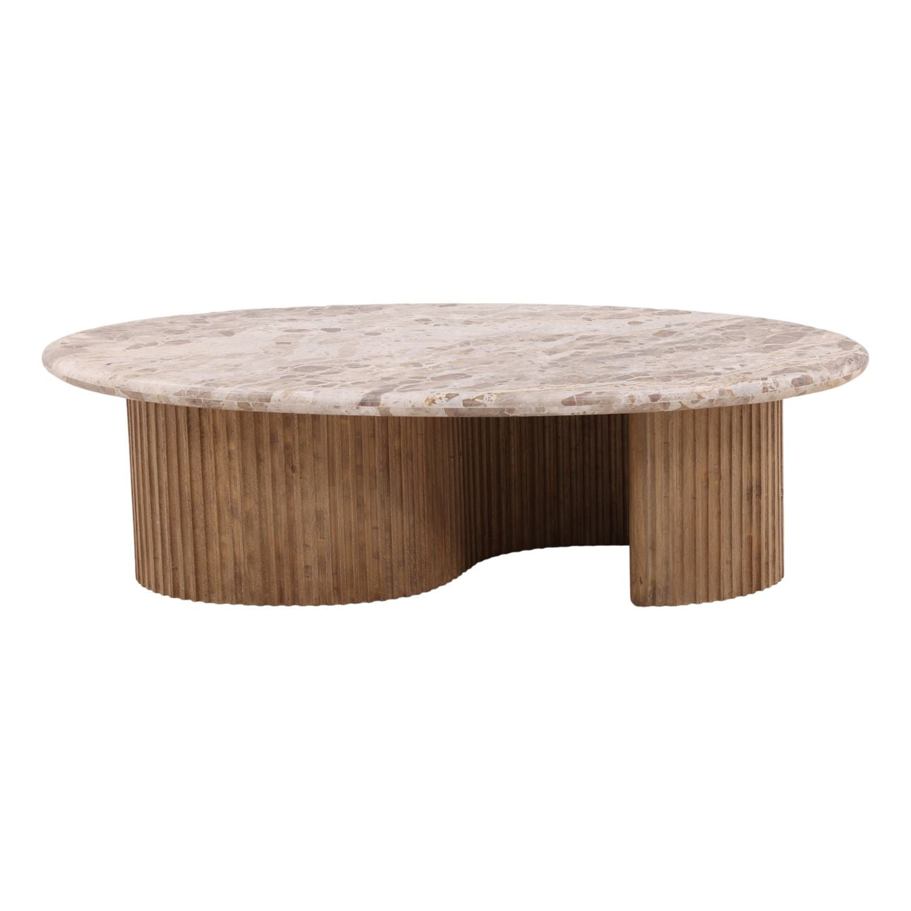 Beige and Natural Tendu Marble and Mango Wood Table 54 in Wide