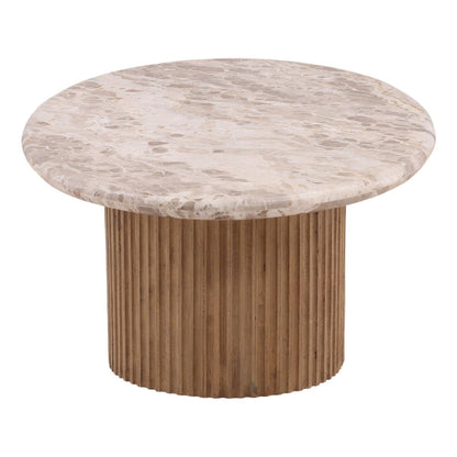 Beige and Natural Tendu Marble and Mango Wood Table 54 in Wide