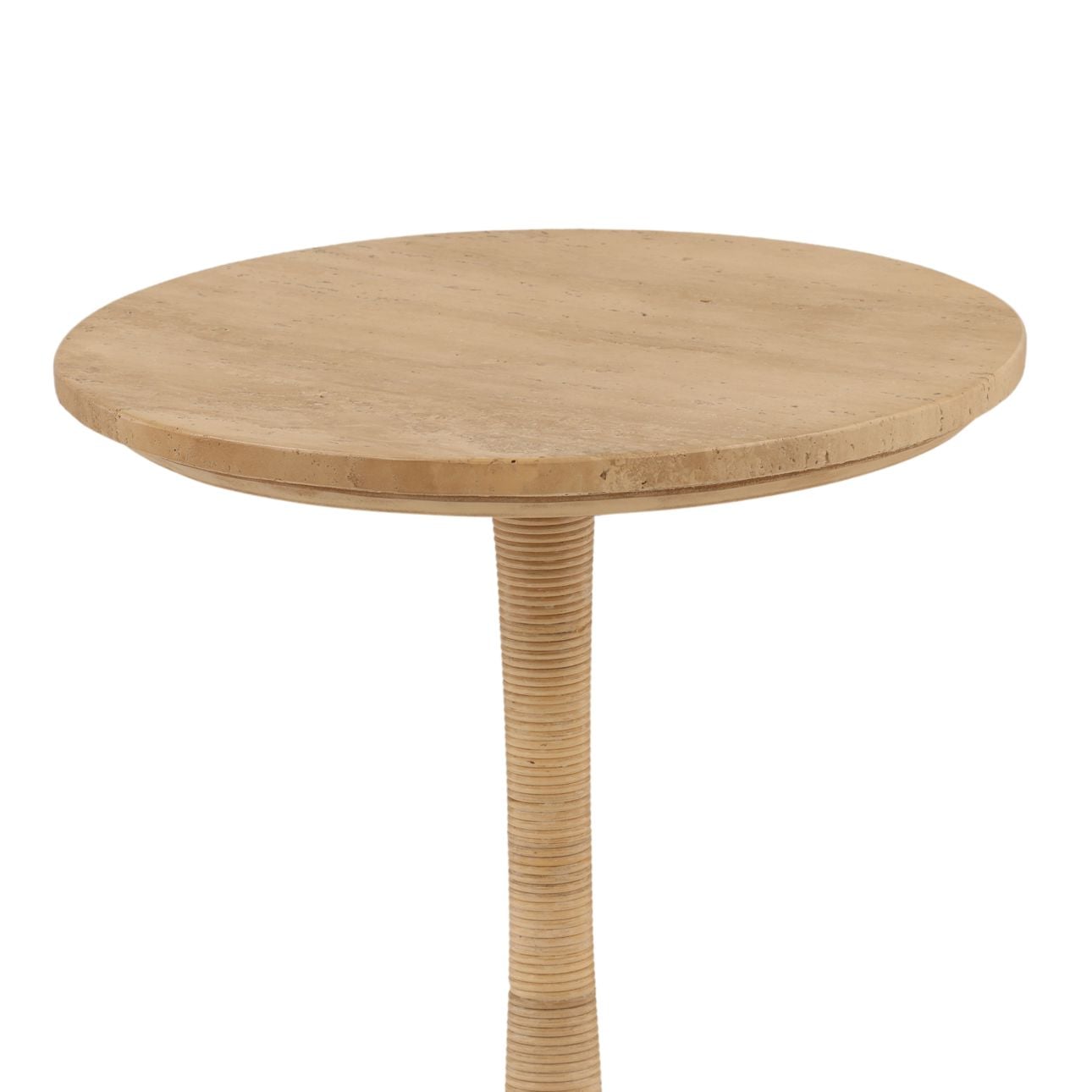 Natural Travertine, Cane and Iron Table 18 in Wide