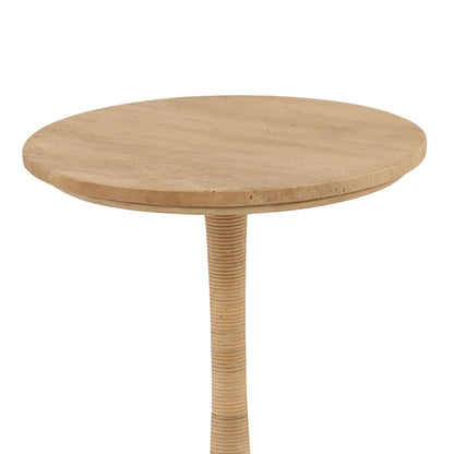 Natural Travertine, Cane and Iron Table 18 in Wide