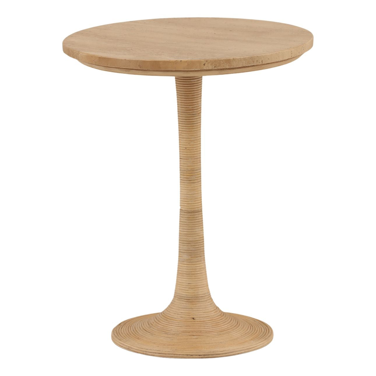 Natural Travertine, Cane and Iron Table 18 in Wide