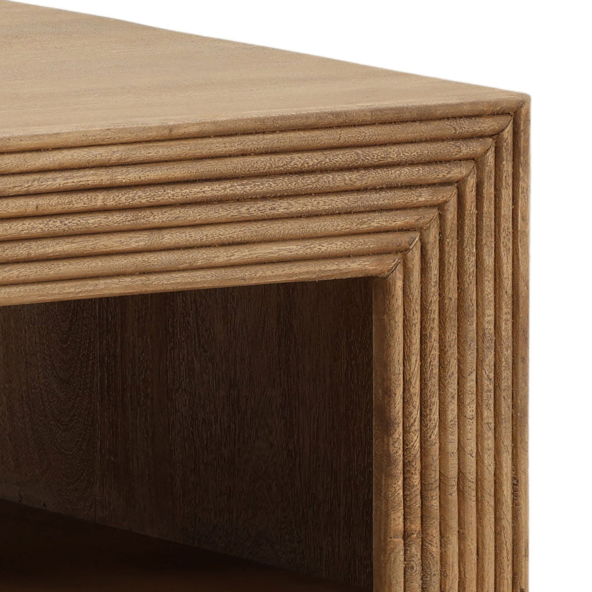 Slatefell coffee table close-up of natural wood finish and organic grain pattern