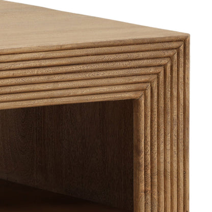 Slatefell coffee table close-up of natural wood finish and organic grain pattern