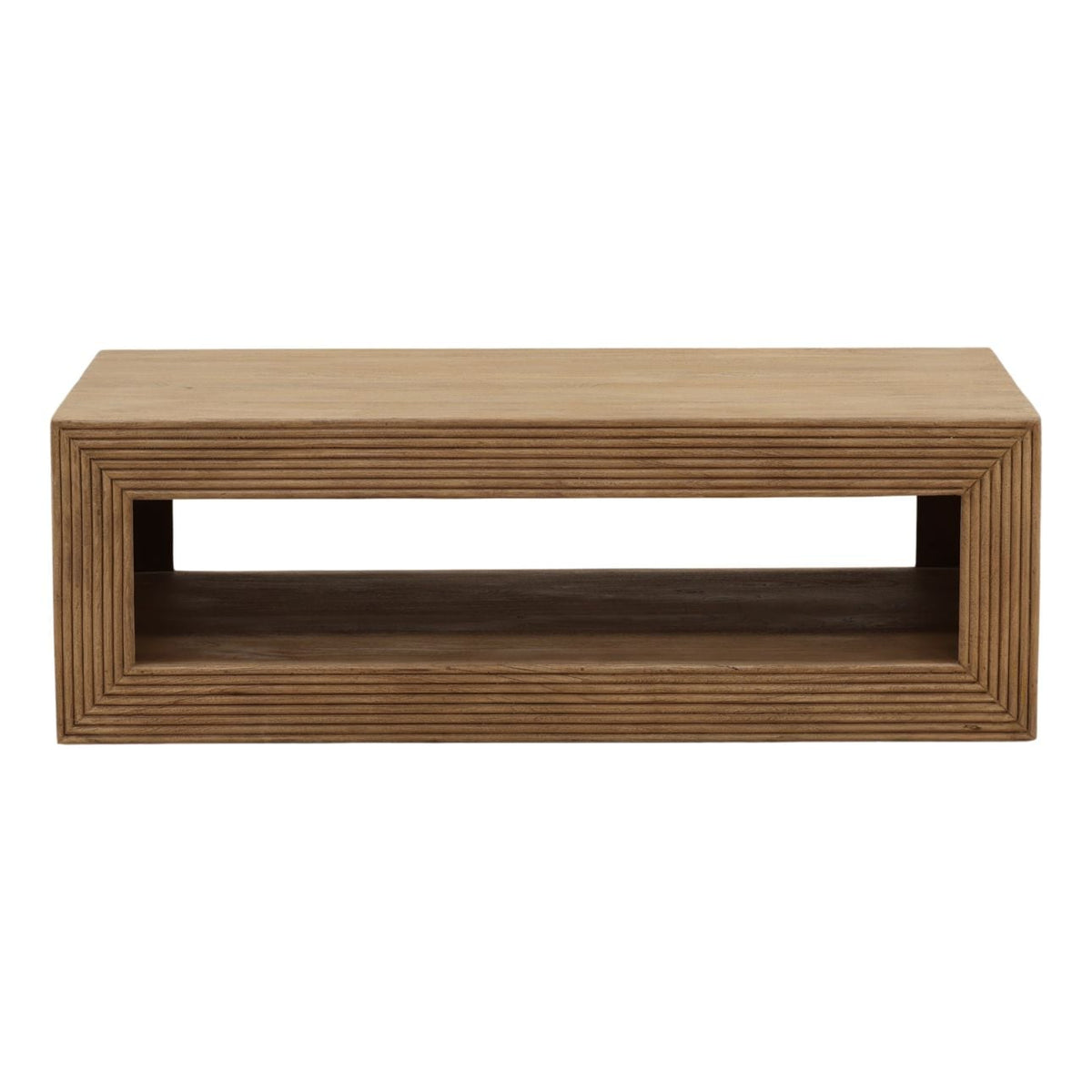 Slatefell coffee table showing natural mango wood grain detail, top-down view