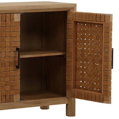 Natural Mango Wood and Leather Sideboard 38 in Wide
