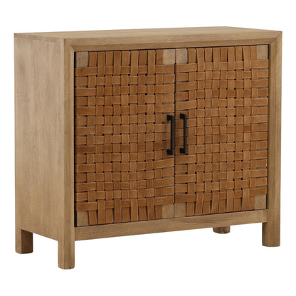 Natural Mango Wood and Leather Sideboard 38 in Wide