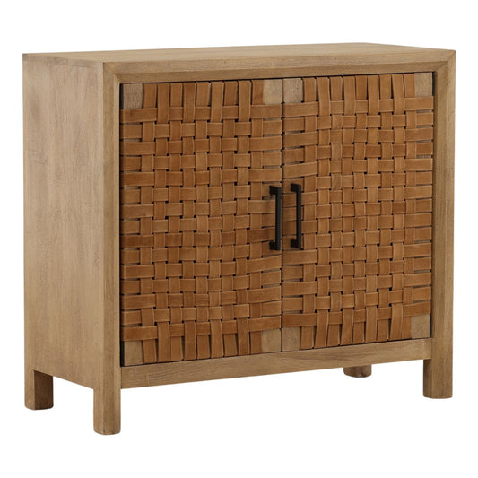 Natural Mango Wood and Leather Sideboard 38 in Wide