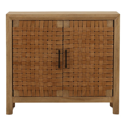 Natural Mango Wood and Leather Sideboard 38 in Wide