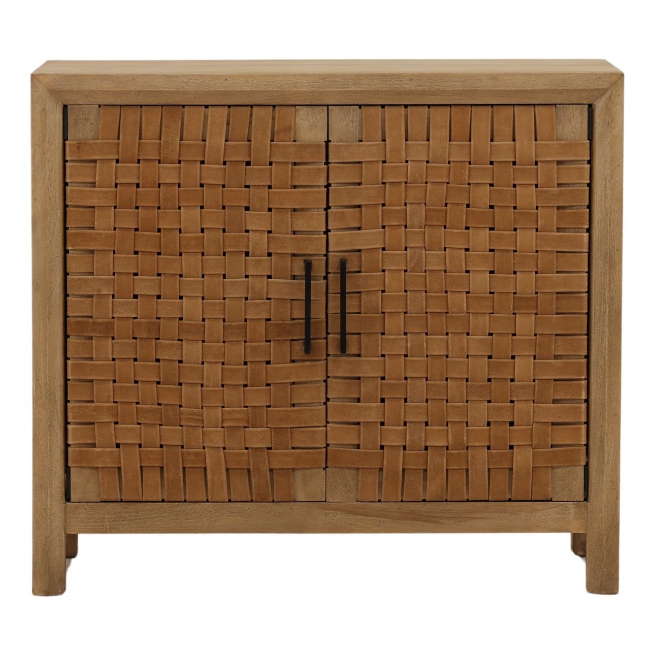 Natural Mango Wood and Leather Sideboard 38 in Wide
