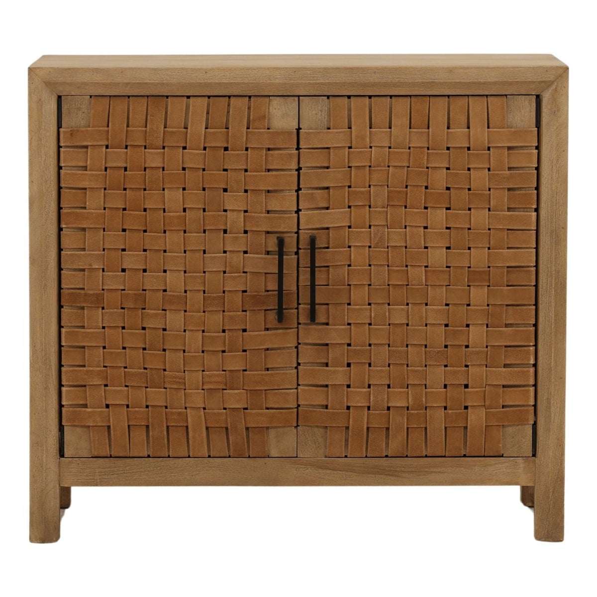 Elevated Mango Wood and Leather Cabinet