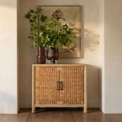 Elevated Mango Wood and Leather Cabinet