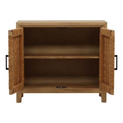 Natural Mango Wood and Leather Sideboard 38 in Wide