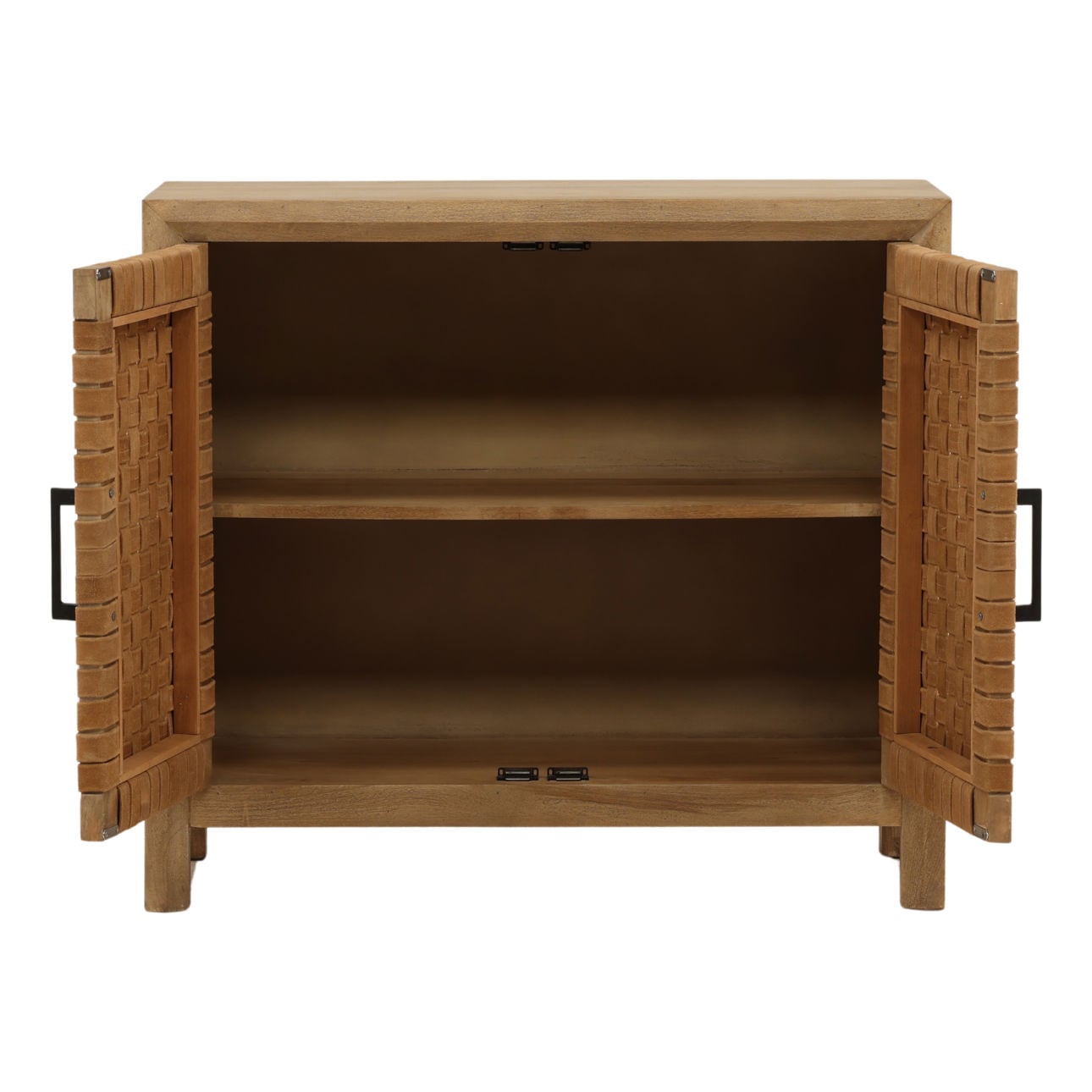 Natural Mango Wood and Leather Sideboard 38 in Wide
