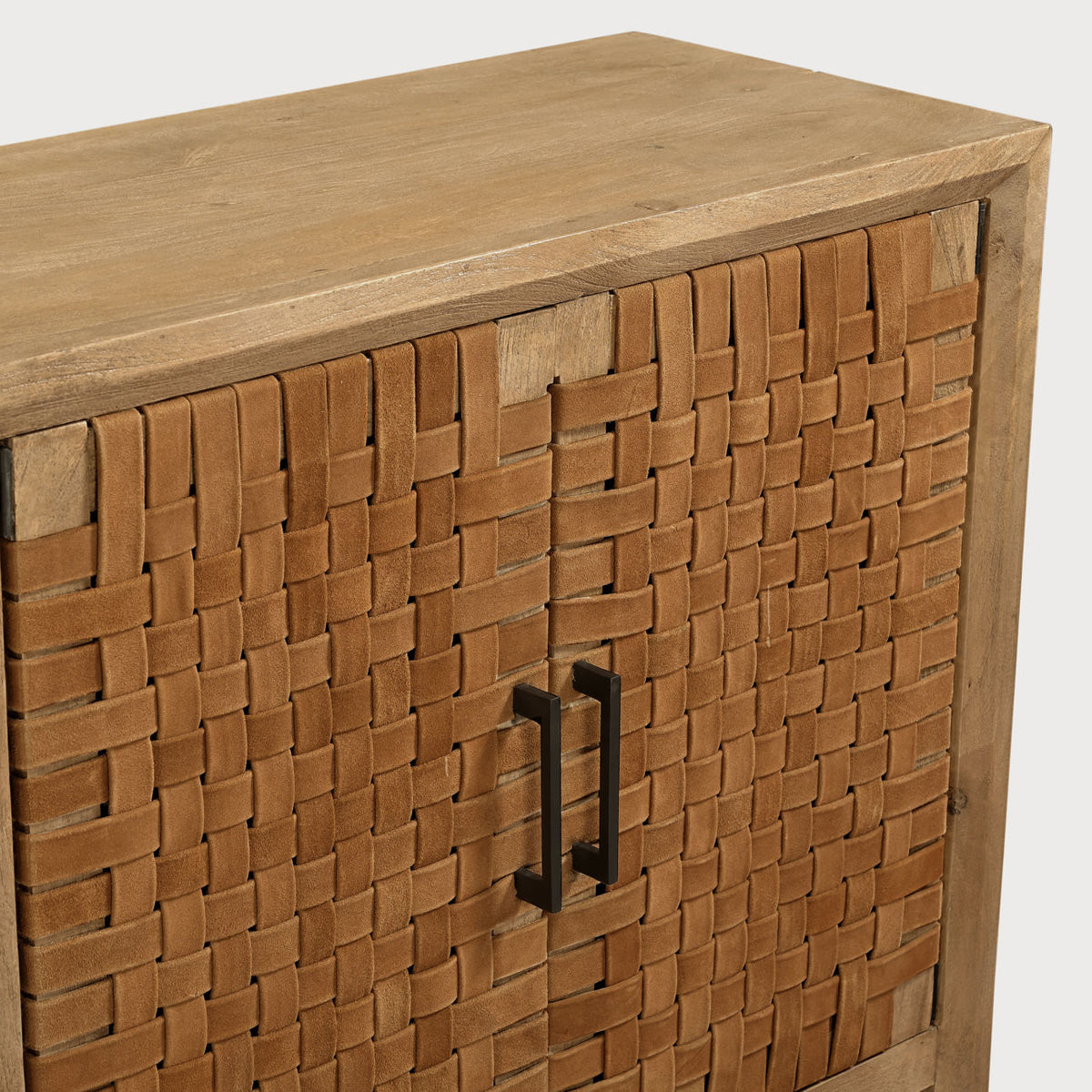 Elevated Mango Wood and Leather Cabinet
