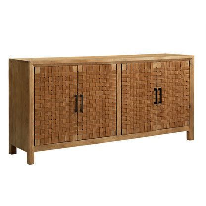 Elevated Mango Wood and Leather Cabinet