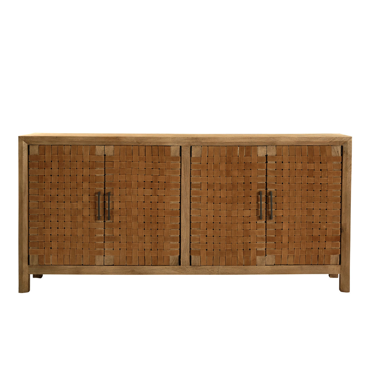 Elevated Mango Wood and Leather Cabinet