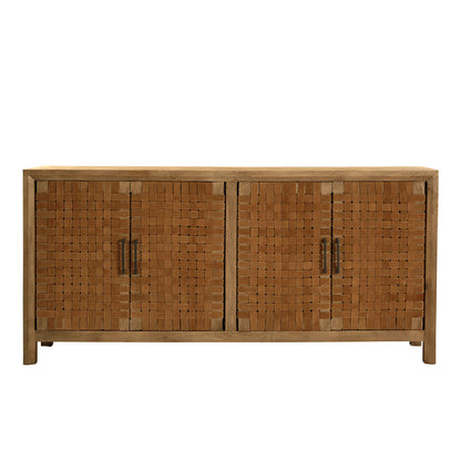 Elevated Mango Wood and Leather Cabinet