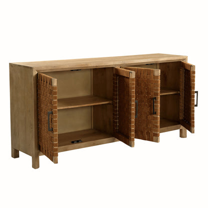 Elevated Mango Wood and Leather Cabinet