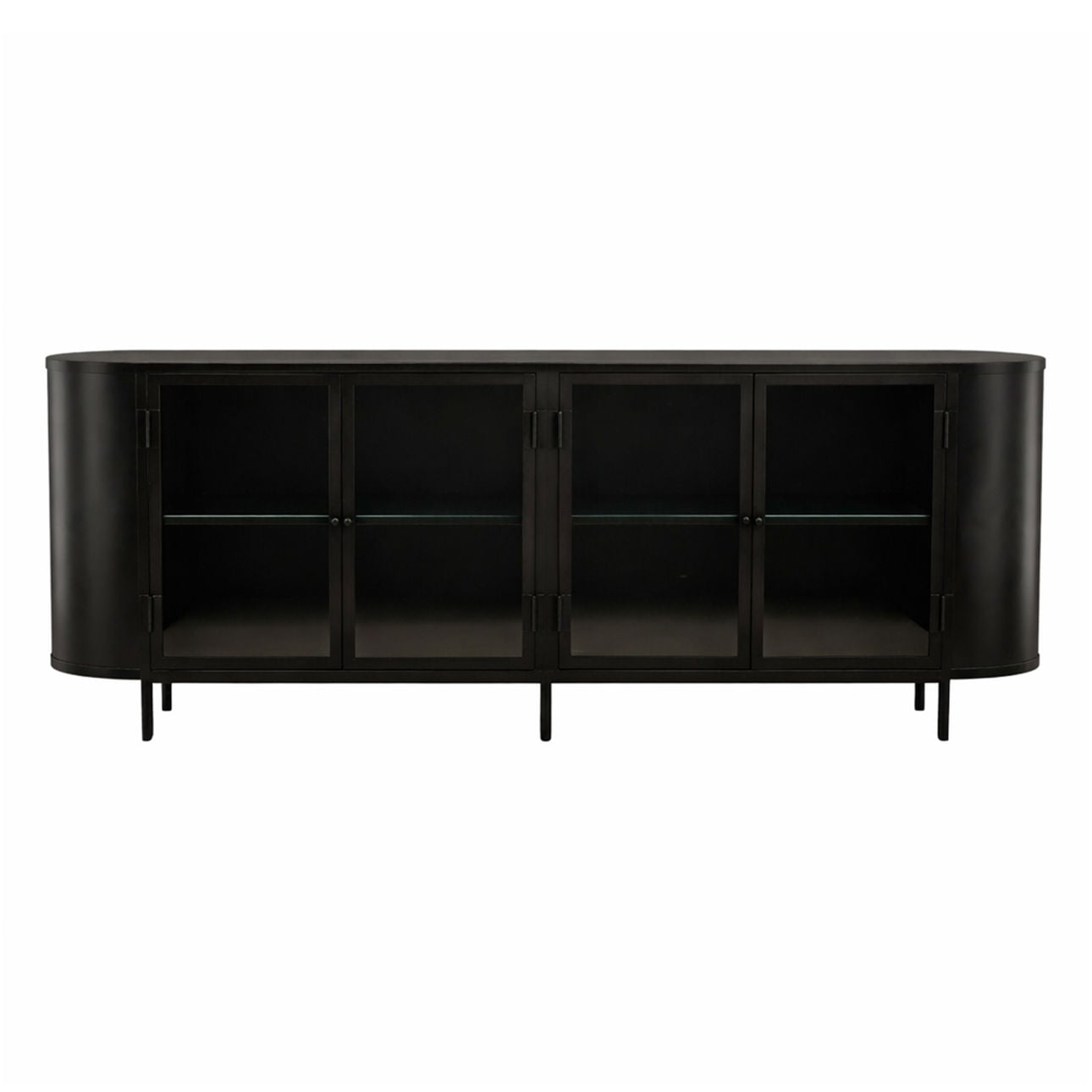 Black Iron and Glass Sideboard 85.5 in Wide