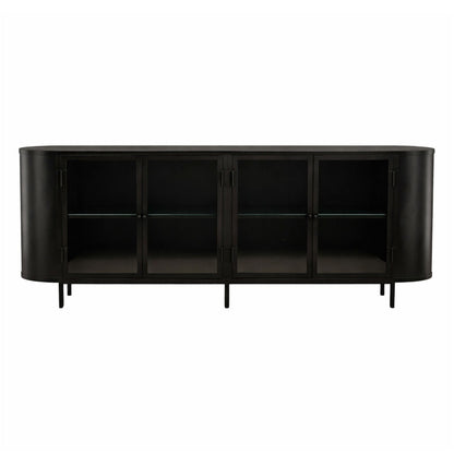 Black Iron and Glass Sideboard 85.5 in Wide
