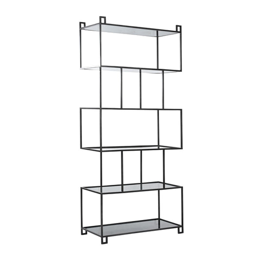 Black Iron and Glass Bookcase 38 in Wide