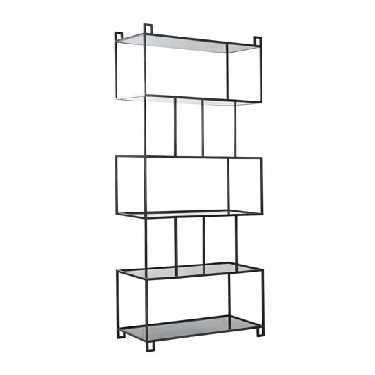 Black Iron and Glass Bookcase 38 in Wide