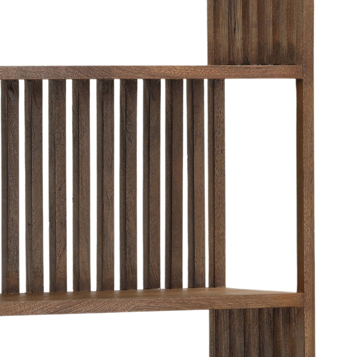 Verlea Bookcase top-shelf detail showing solid mango wood construction and clean modern lines