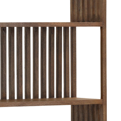 Verlea Bookcase top-shelf detail showing solid mango wood construction and clean modern lines
