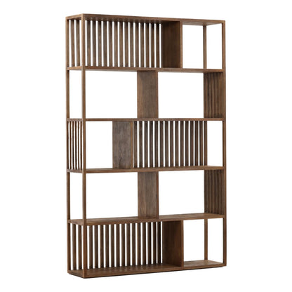 Verlea Bookcase by Dovetail Furniture — 84-inch solid mango wood bookcase in warm brown finish, front view