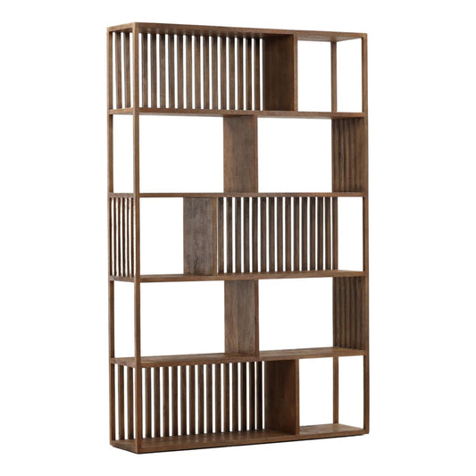 Verlea Bookcase, 84-inch solid mango wood bookcase in warm brown finish, front view