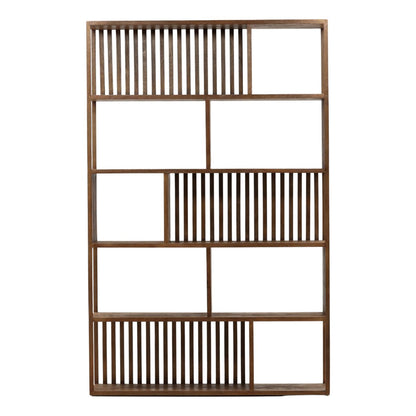 Verlea Bookcase side angle showing 13-inch depth and natural mango wood grain
