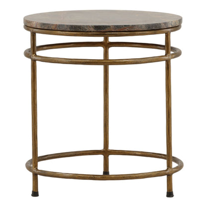 Brown and Green Marble and Antique Brass Bidasar Marble and Iron Table 22 in Wide
