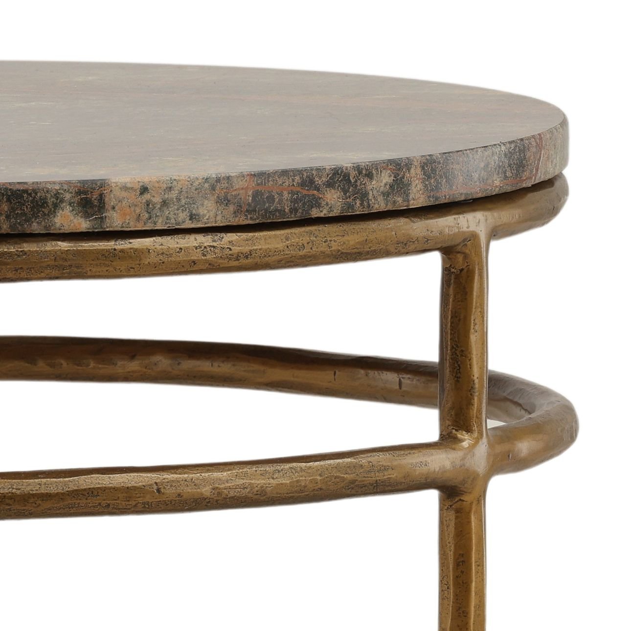 Brown and Green Marble and Antique Brass Bidasar Marble and Iron Table 22 in Wide