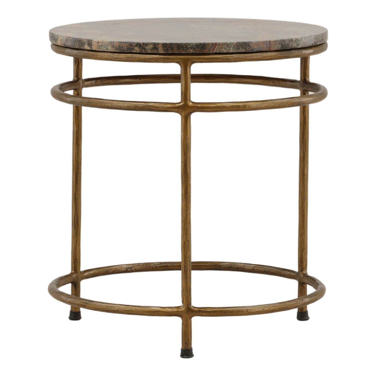 Brown and Green Marble and Antique Brass Bidasar Marble and Iron Table 22 in Wide
