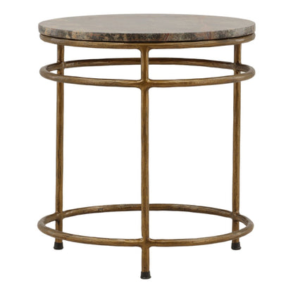 Brown and Green Marble and Antique Brass Bidasar Marble and Iron Table 22 in Wide